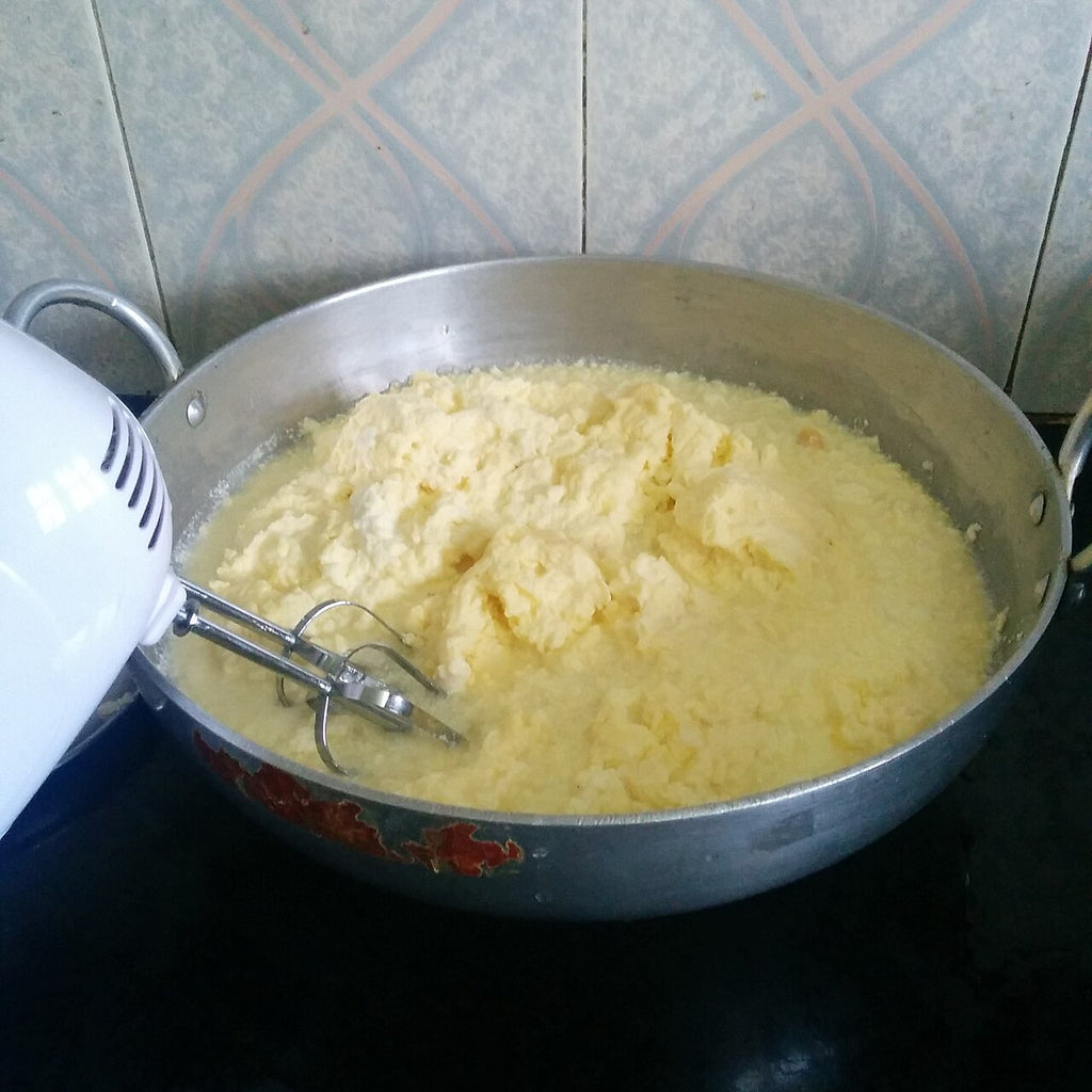 Hand-churned cream for bilona ghee