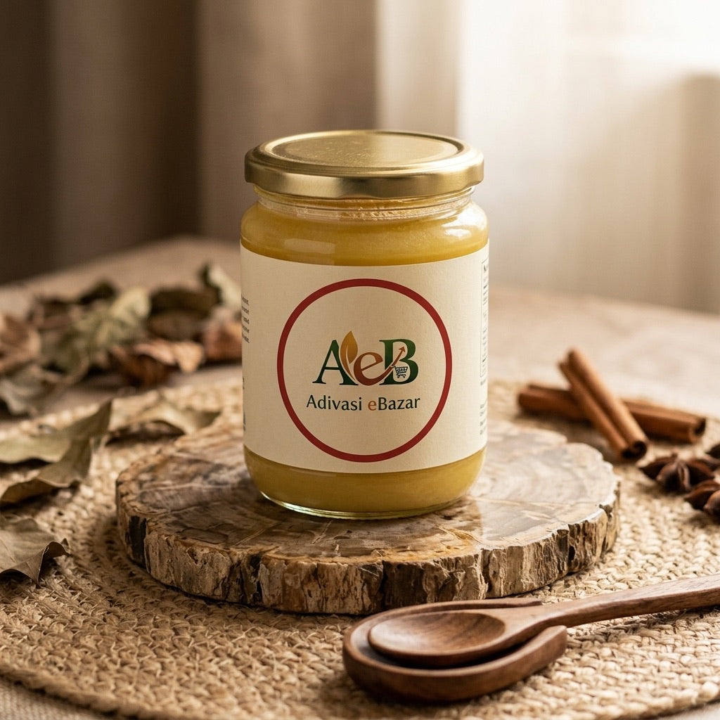 A2 Cow Ghee jar with Adivasi eBazar label