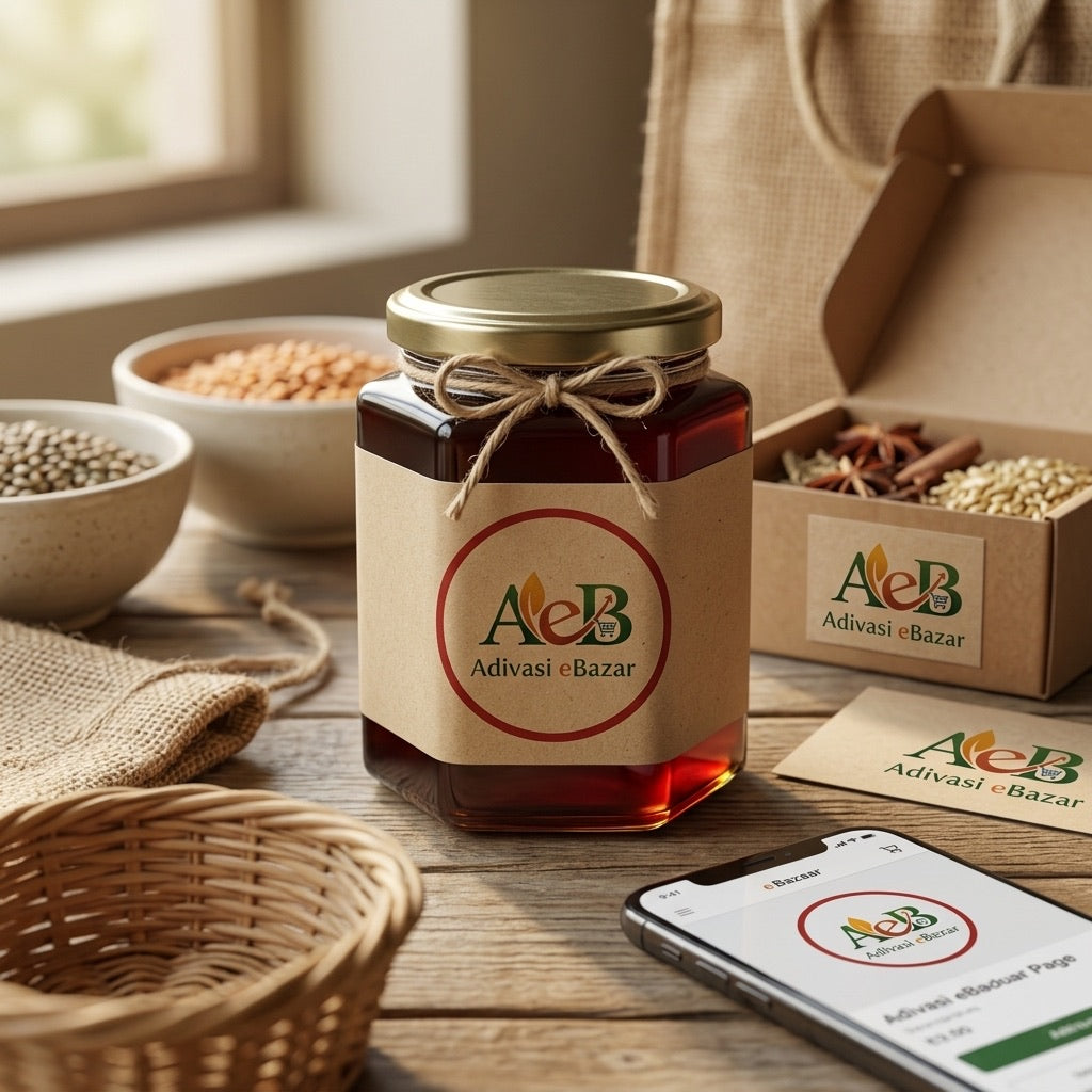 Jamun Blossom Honey jar with Adivasi eBazar label