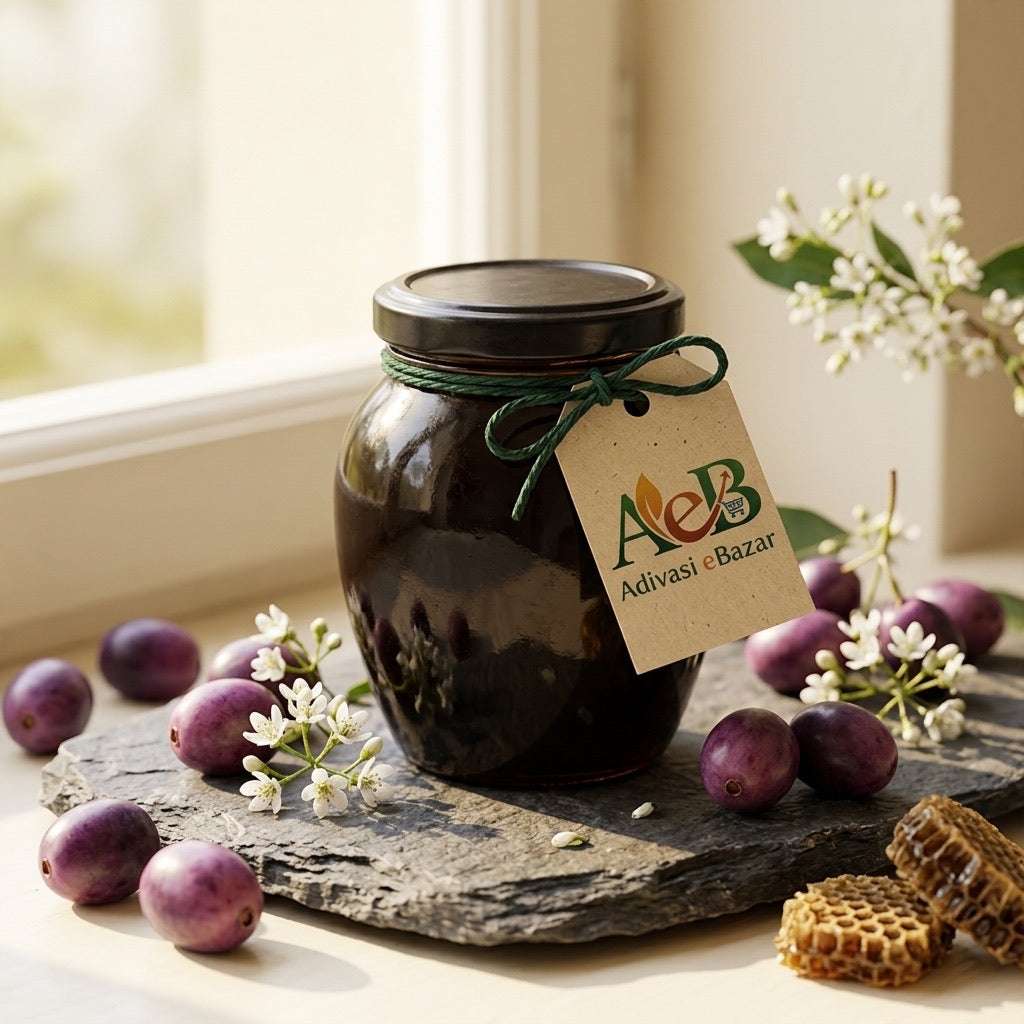 Jamun honey with fresh jamun fruits