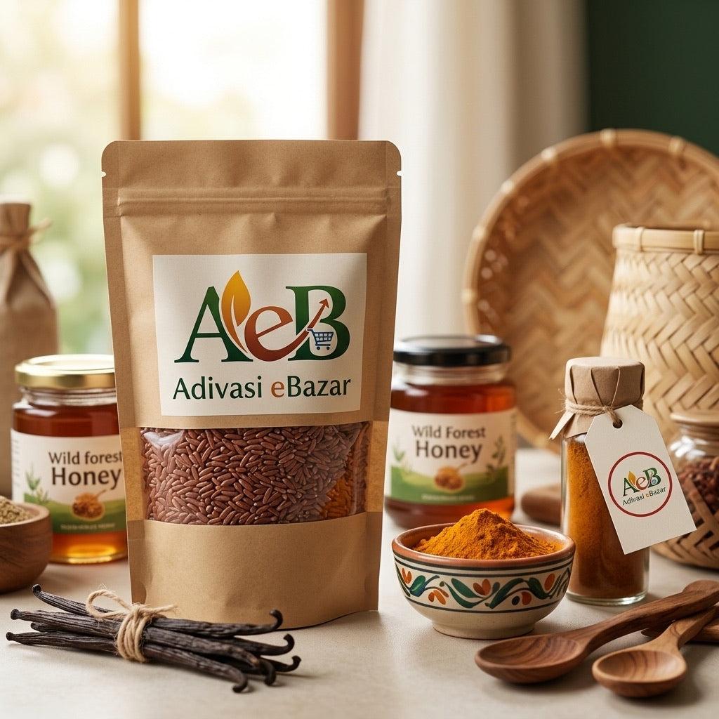 Forest Red Rice pouch with Adivasi eBazar label