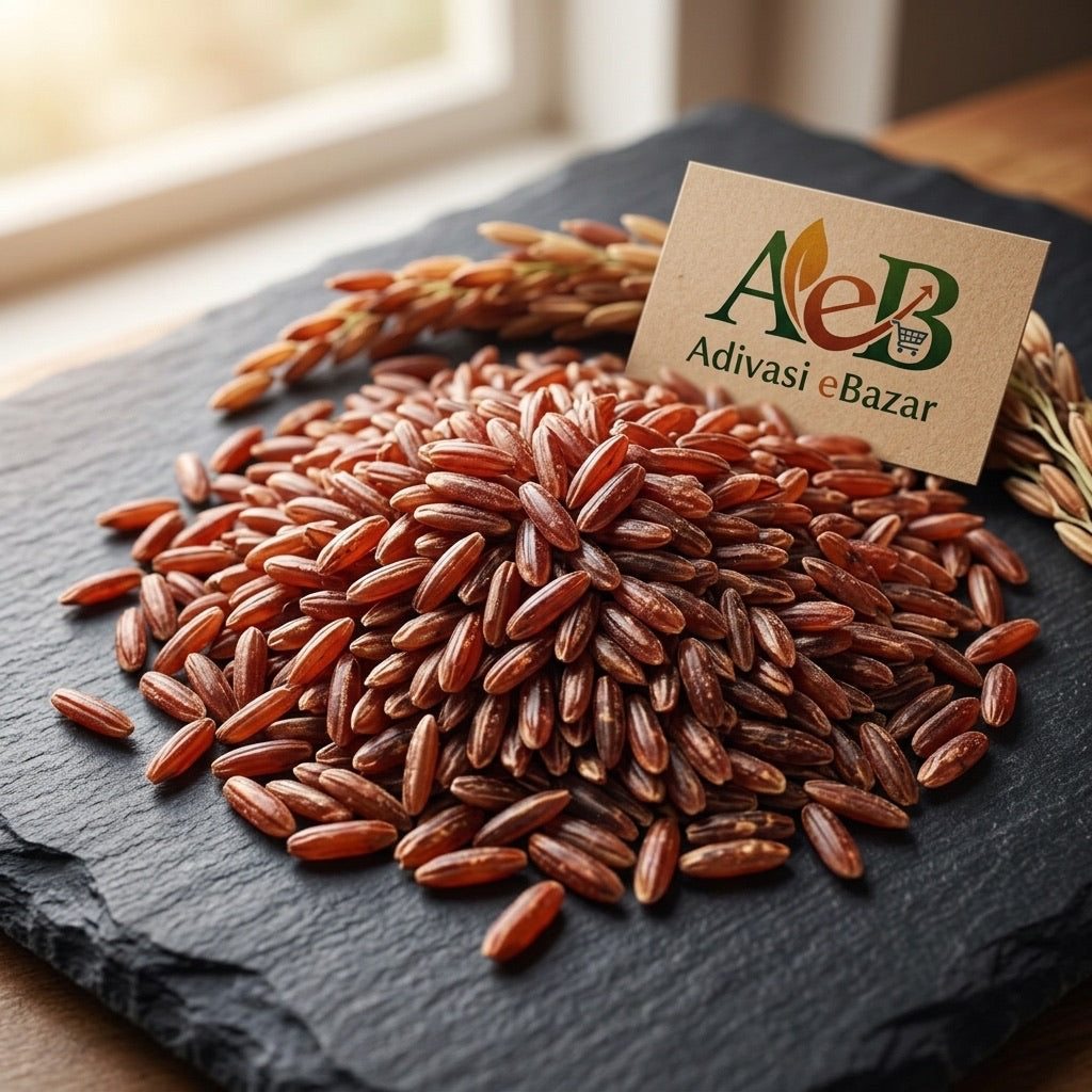 Red rice grains with intact bran