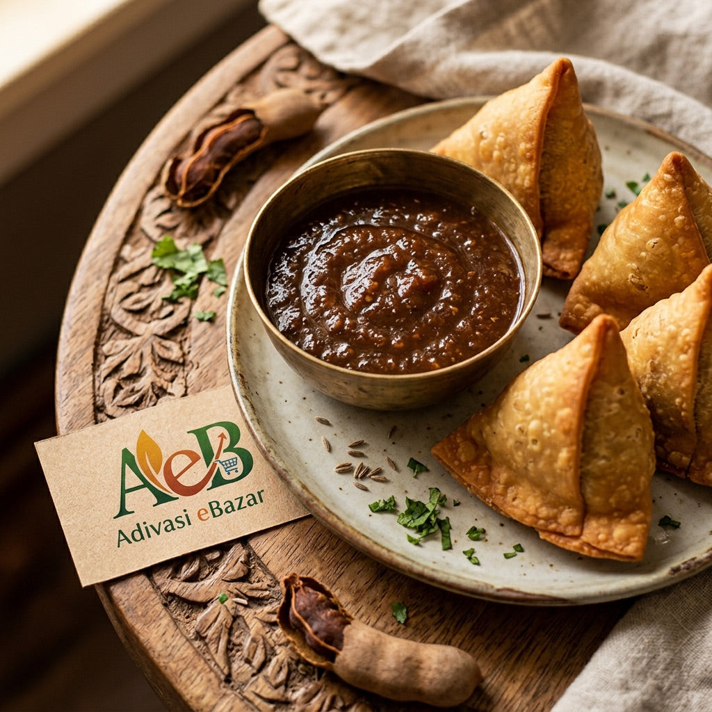 Tamarind chutney with samosas