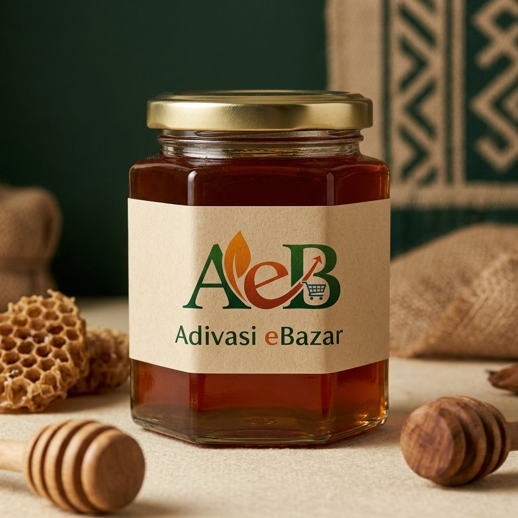 Wild Forest Honey jar with Adivasi eBazar label