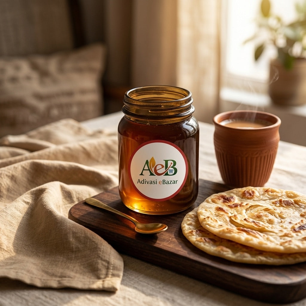 Honey at breakfast with parathas and chai
